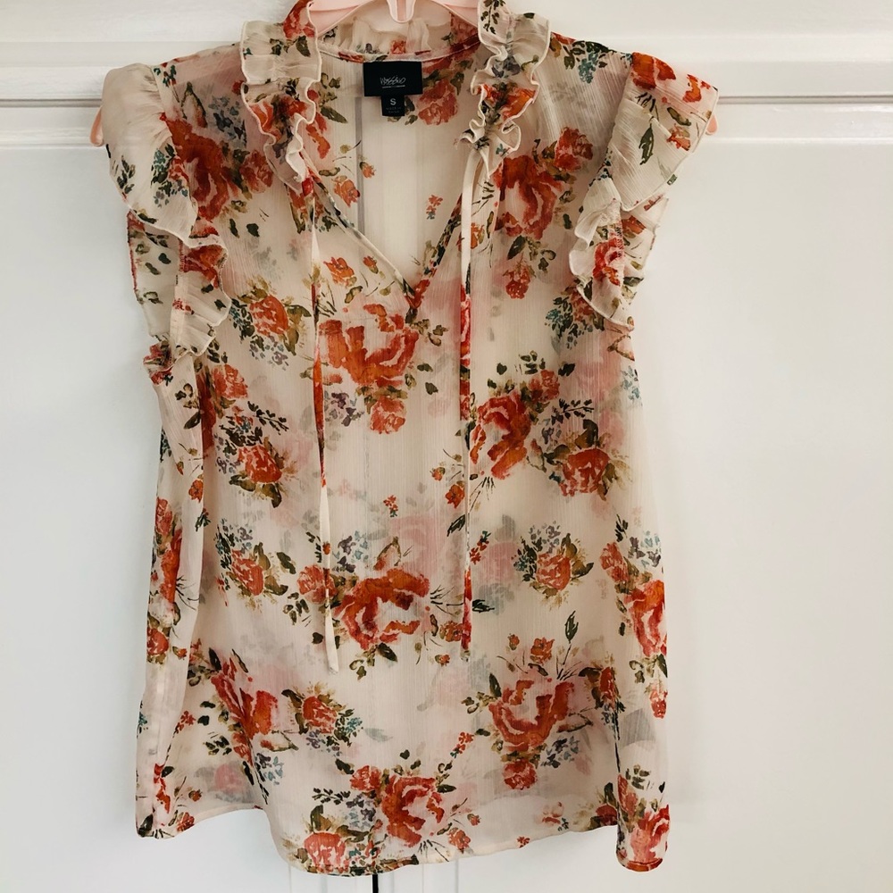 Orange Floral Sheer Top
